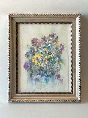 Vintage Original Floral Watercolor Painting Wall Decor Signed Framed